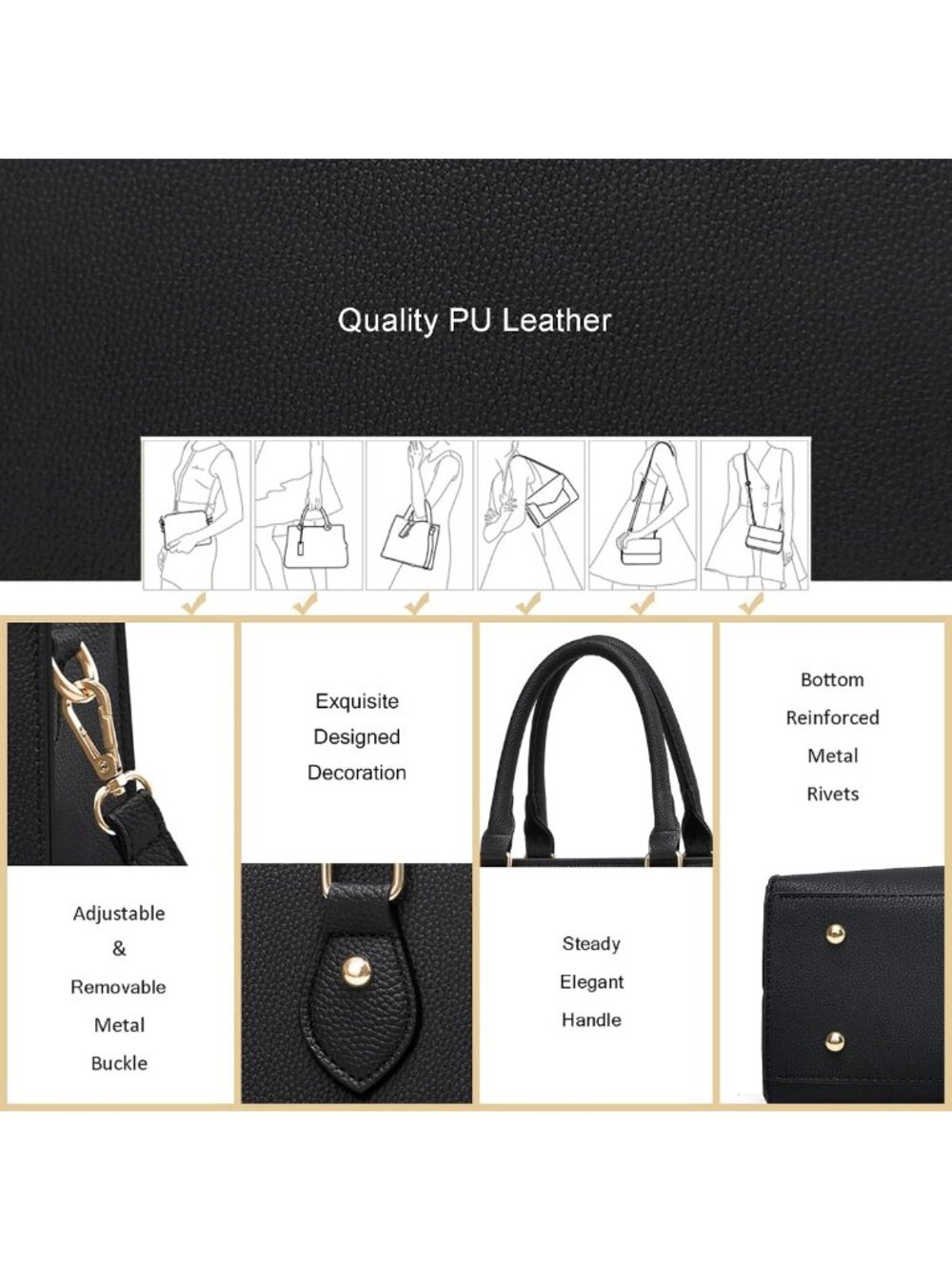 Stylish PU Leather Crossbody Bag & Tote for Women - Versatile Satchel Shoulder - Picture 7 of 8